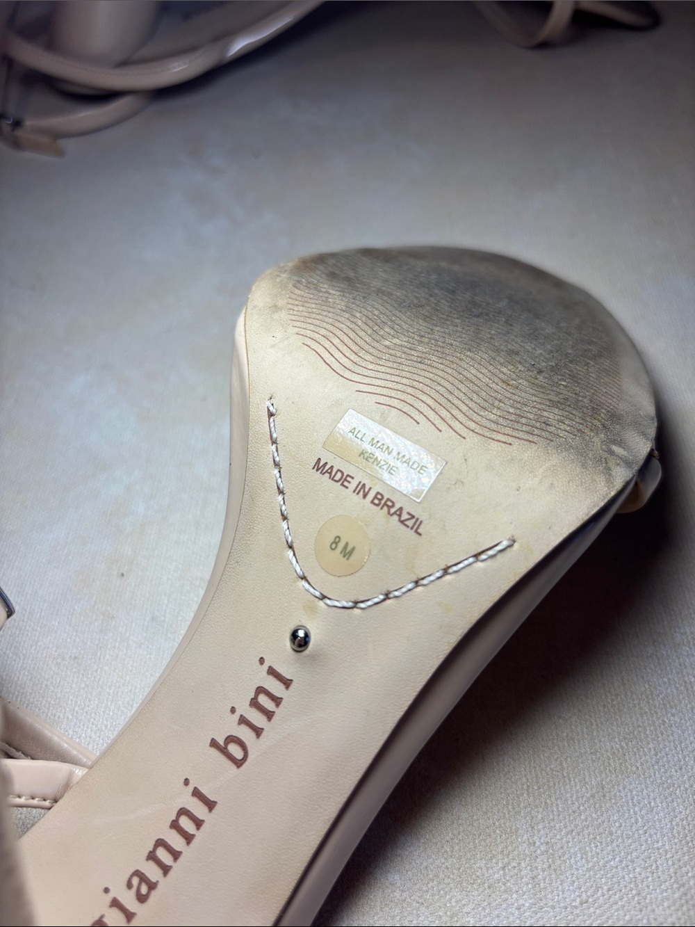 Gianni Bini Kenzie  Blush Nude Patent Ankle-Strap Block Heel Sandal, size 8M - Picture 7 of 7